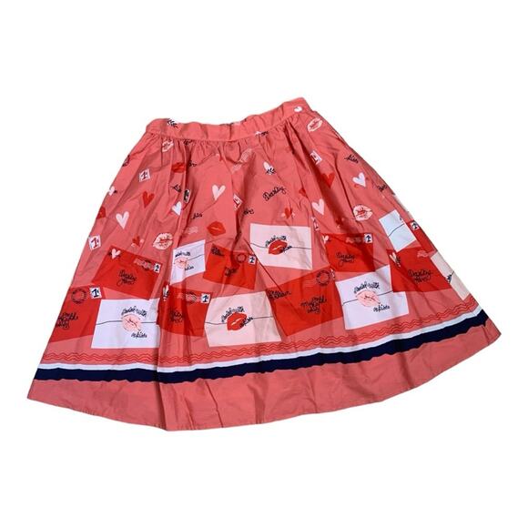 modcloth womens small postcard love skirt red teacher kawaii pink valentines - Picture 10 of 10